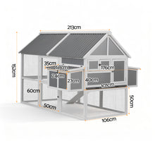 i.Pet Chicken Coop Large Outdoor Rabbit Hutch Chook House Hatch Box With Run Grey White - view 2