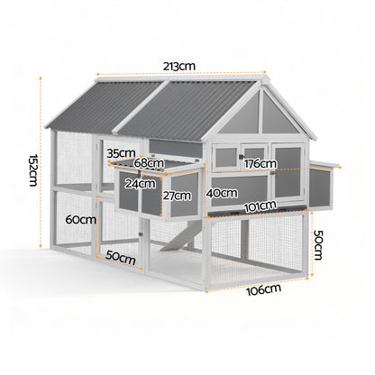 i.Pet Chicken Coop Large Outdoor Rabbit Hutch Chook House Hatch Box With Run Grey White - view 2