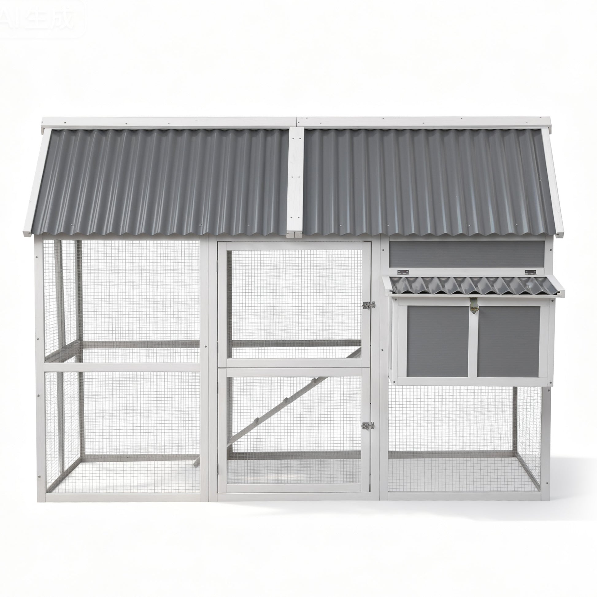 i.Pet Chicken Coop Large Outdoor Rabbit Hutch Chook House Hatch Box With Run Grey White - view 3