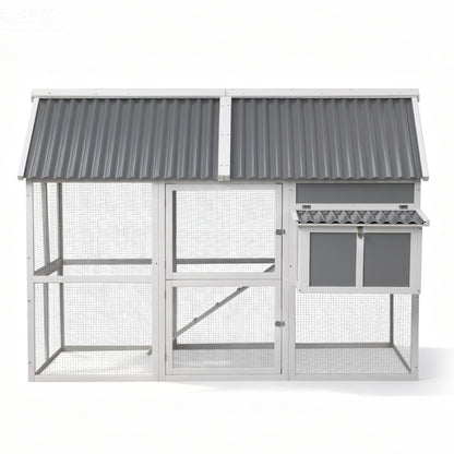 i.Pet Chicken Coop Large Outdoor Rabbit Hutch Chook House Hatch Box With Run Grey White - view 3