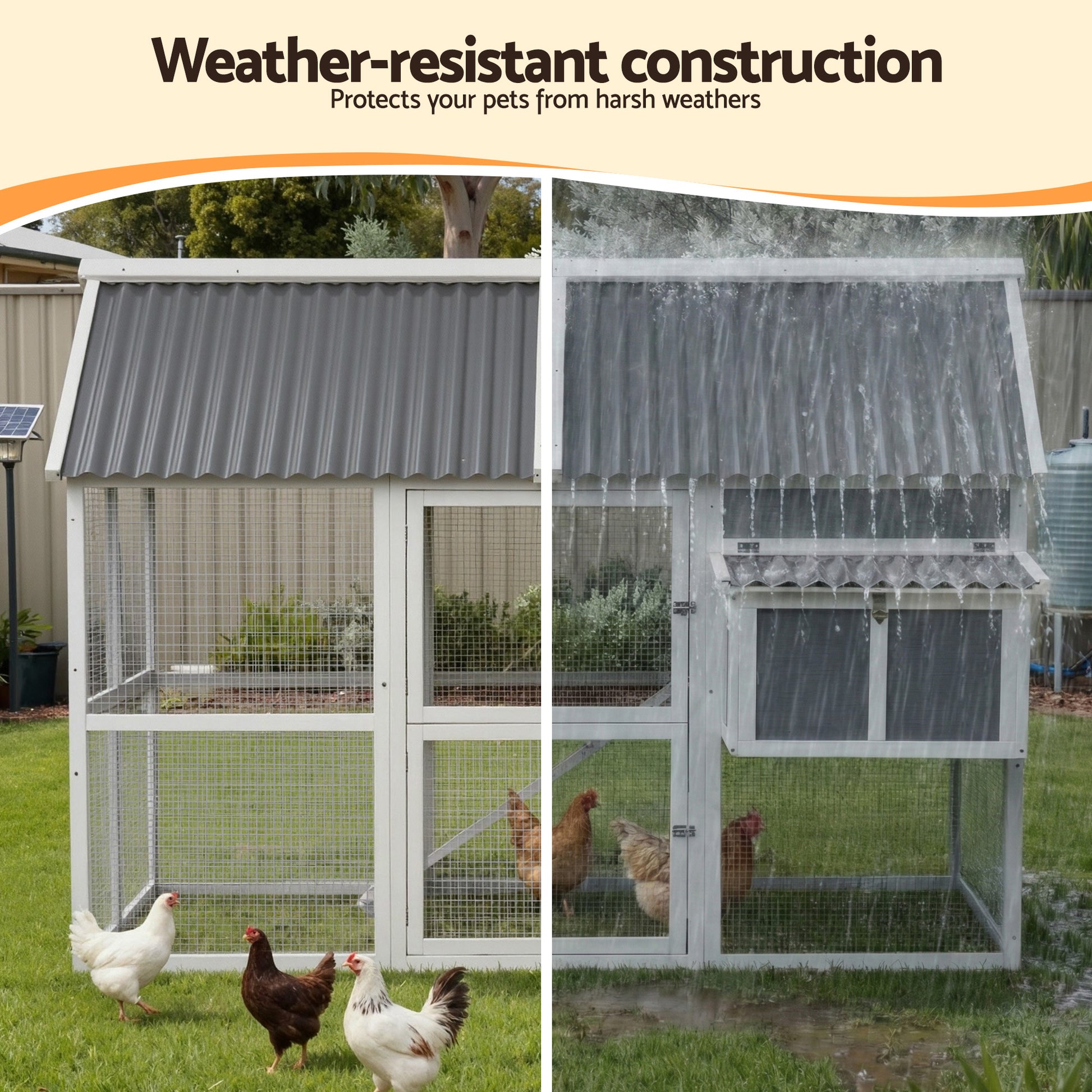 i.Pet Chicken Coop Large Outdoor Rabbit Hutch Chook House Hatch Box With Run Grey White - view 5