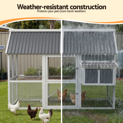 i.Pet Chicken Coop Large Outdoor Rabbit Hutch Chook House Hatch Box With Run Grey White - view 5