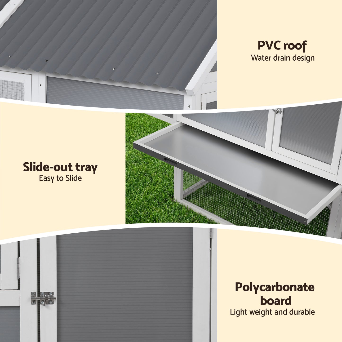 i.Pet Chicken Coop Large Outdoor Rabbit Hutch Chook House Hatch Box With Run Grey White - view 6
