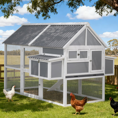 i.Pet Chicken Coop Large Outdoor Rabbit Hutch Chook House Hatch Box With Run Grey White - view 7