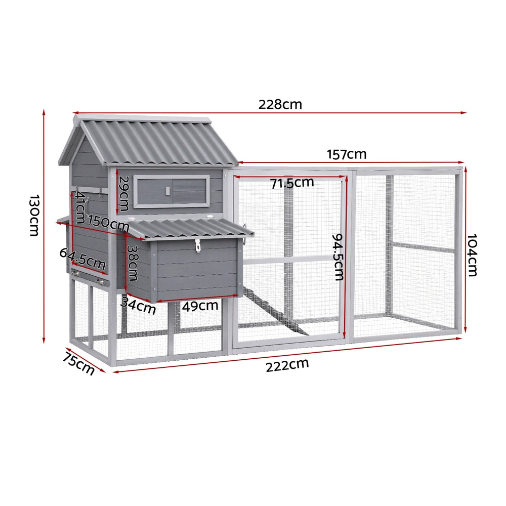 i.Pet Chicken Coop Rabbit Hutch Extra Large Wooden Run Bunny Cage Poultry House Outdoor - view 2