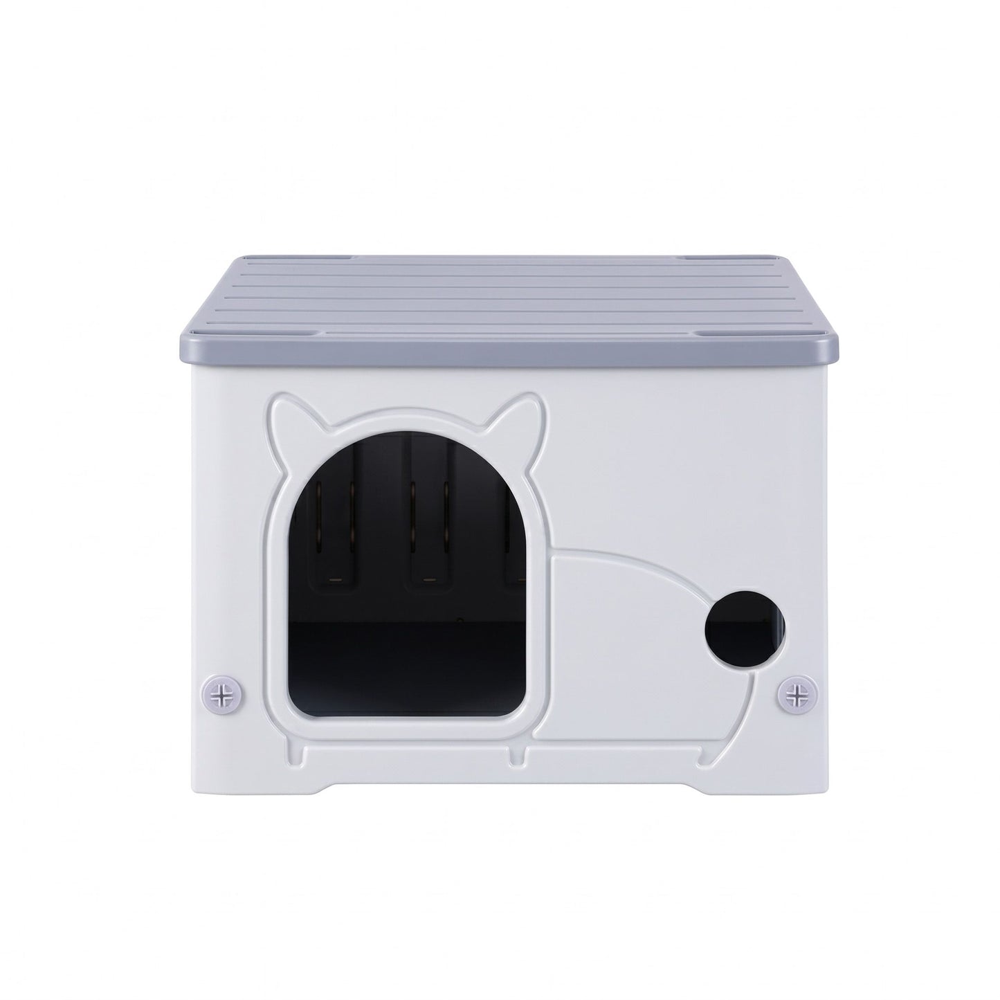 i.Pet Cat House Enclosed Shelter Plastic Nest Stackable Bench Box Outdoor Indoor Grey - view 4