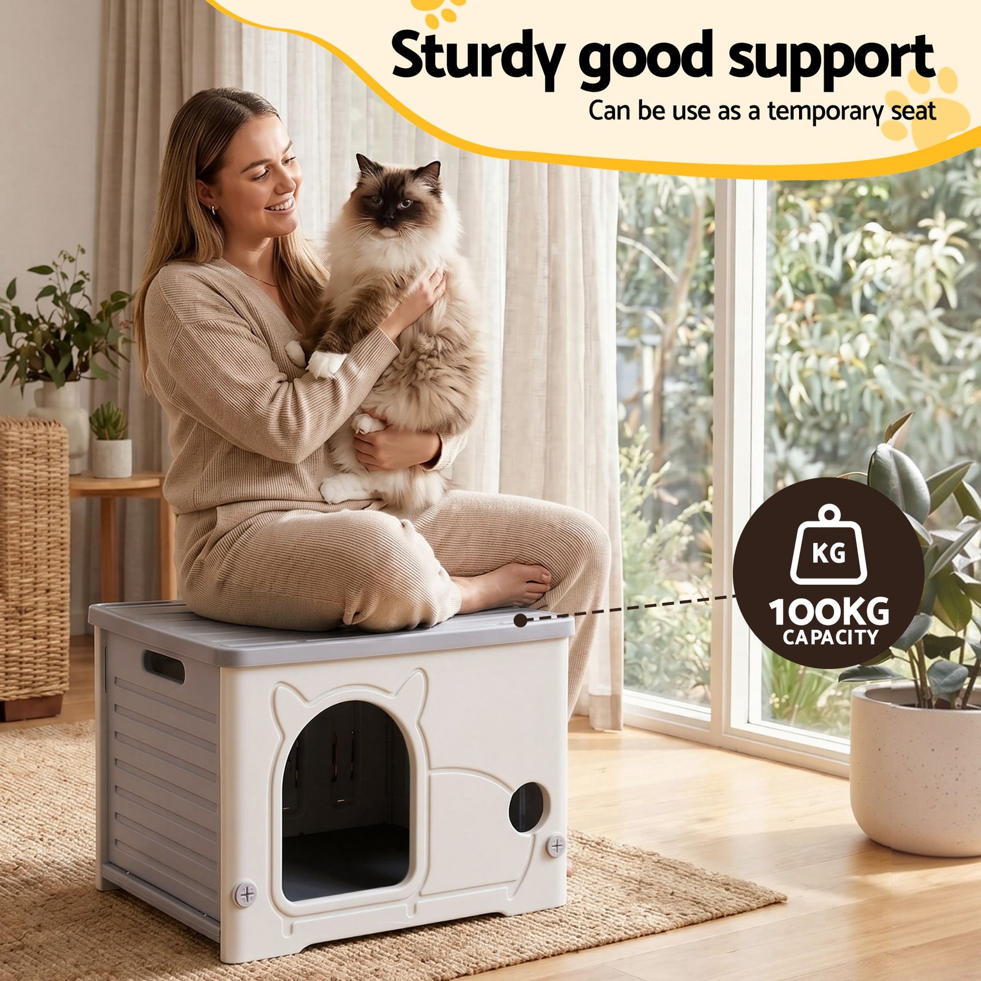 i.Pet Cat House Enclosed Shelter Plastic Nest Stackable Bench Box Outdoor Indoor Grey - view 6