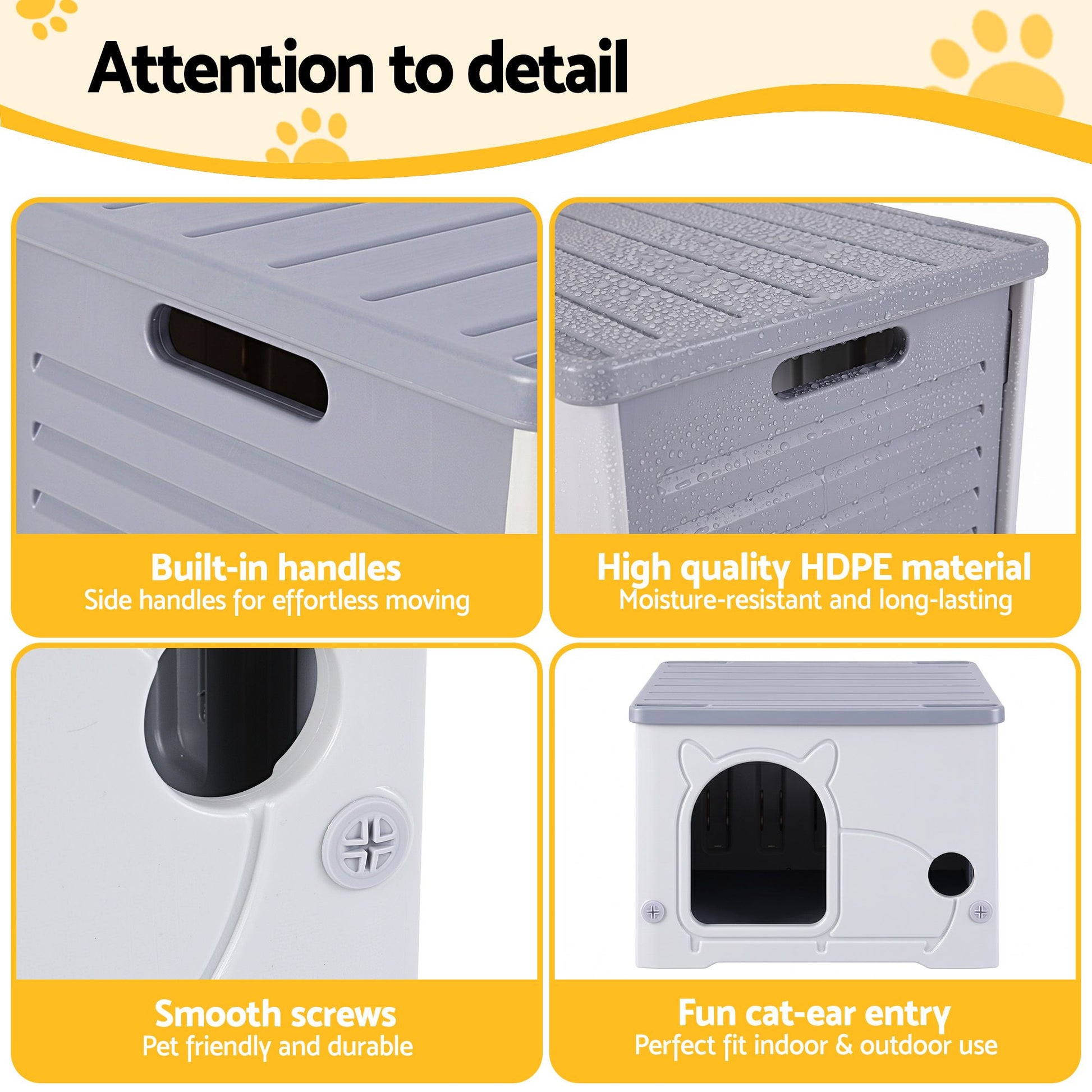 i.Pet Cat House Enclosed Shelter Plastic Nest Stackable Bench Box Outdoor Indoor Grey - view 7
