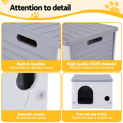 i.Pet Cat House Enclosed Shelter Plastic Nest Stackable Bench Box Outdoor Indoor Grey - view 7