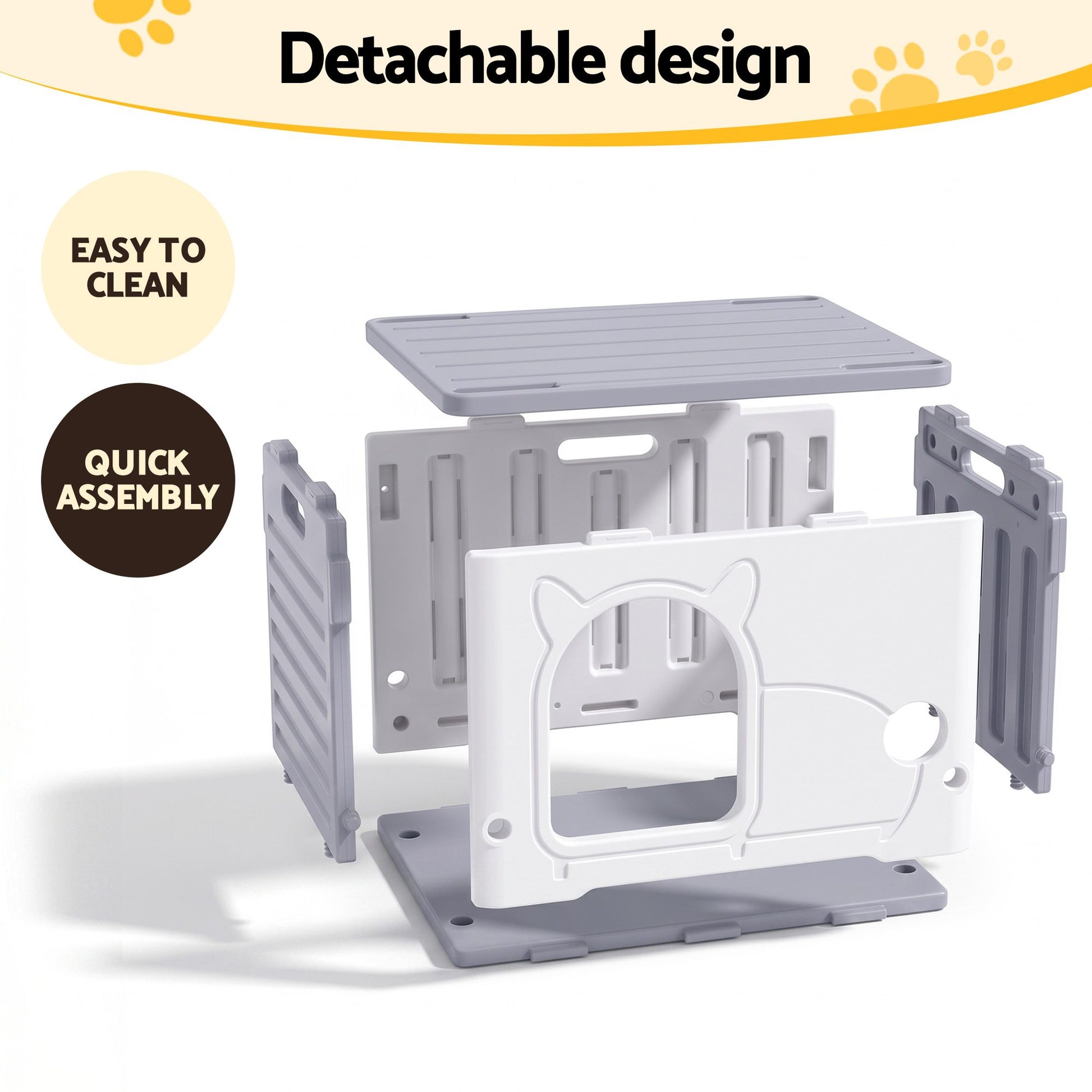 i.Pet Cat House Enclosed Shelter Plastic Nest Stackable Bench Box Outdoor Indoor Grey - view 8