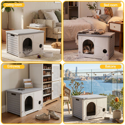 i.Pet Cat House Enclosed Shelter Plastic Nest Stackable Bench Box Outdoor Indoor Grey - view 9