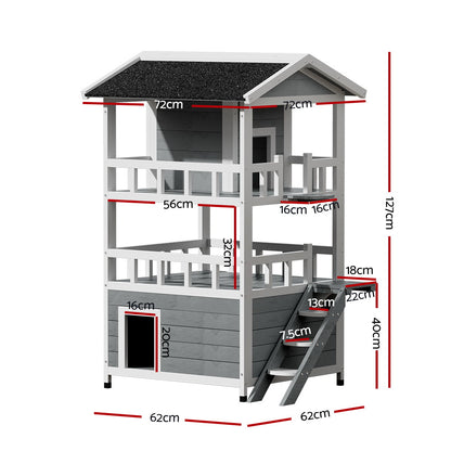 i.Pet Outdoor Cat House Shelter 72cm x 72cm x 127cm Rabbit Hutch Wooden Condo Small Outdoor Cat House - view 2