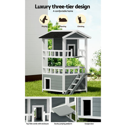 i.Pet Outdoor Cat House Shelter 72cm x 72cm x 127cm Rabbit Hutch Wooden Condo Small Outdoor Cat House - view 5