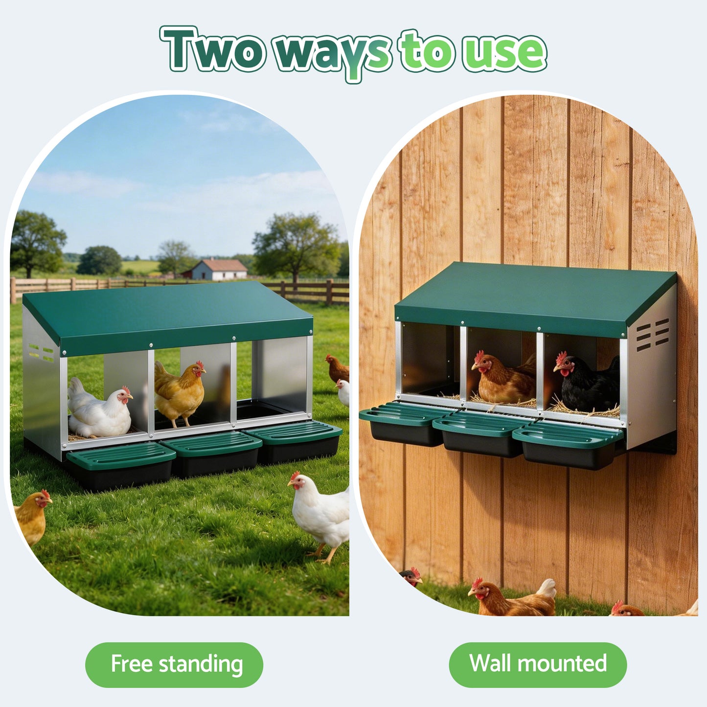 i.Pet Chicken Nesting Box Roll Away 3 Holes Metal Wall Mounted Nest Box Green - view 4