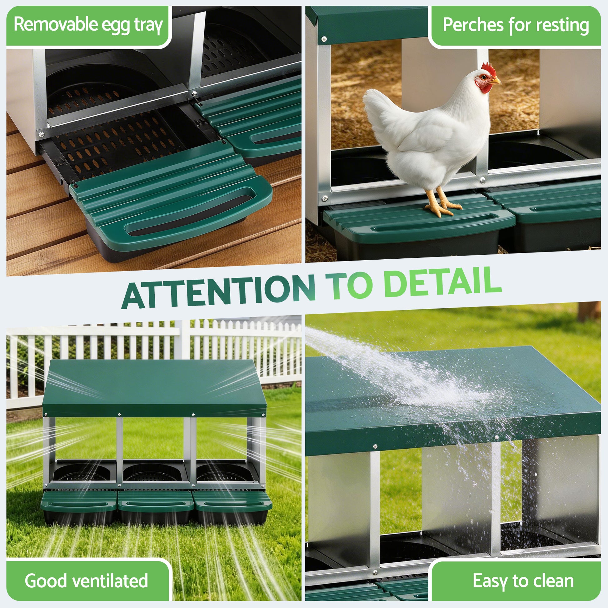 i.Pet Chicken Nesting Box Roll Away 3 Holes Metal Wall Mounted Nest Box Green - view 7