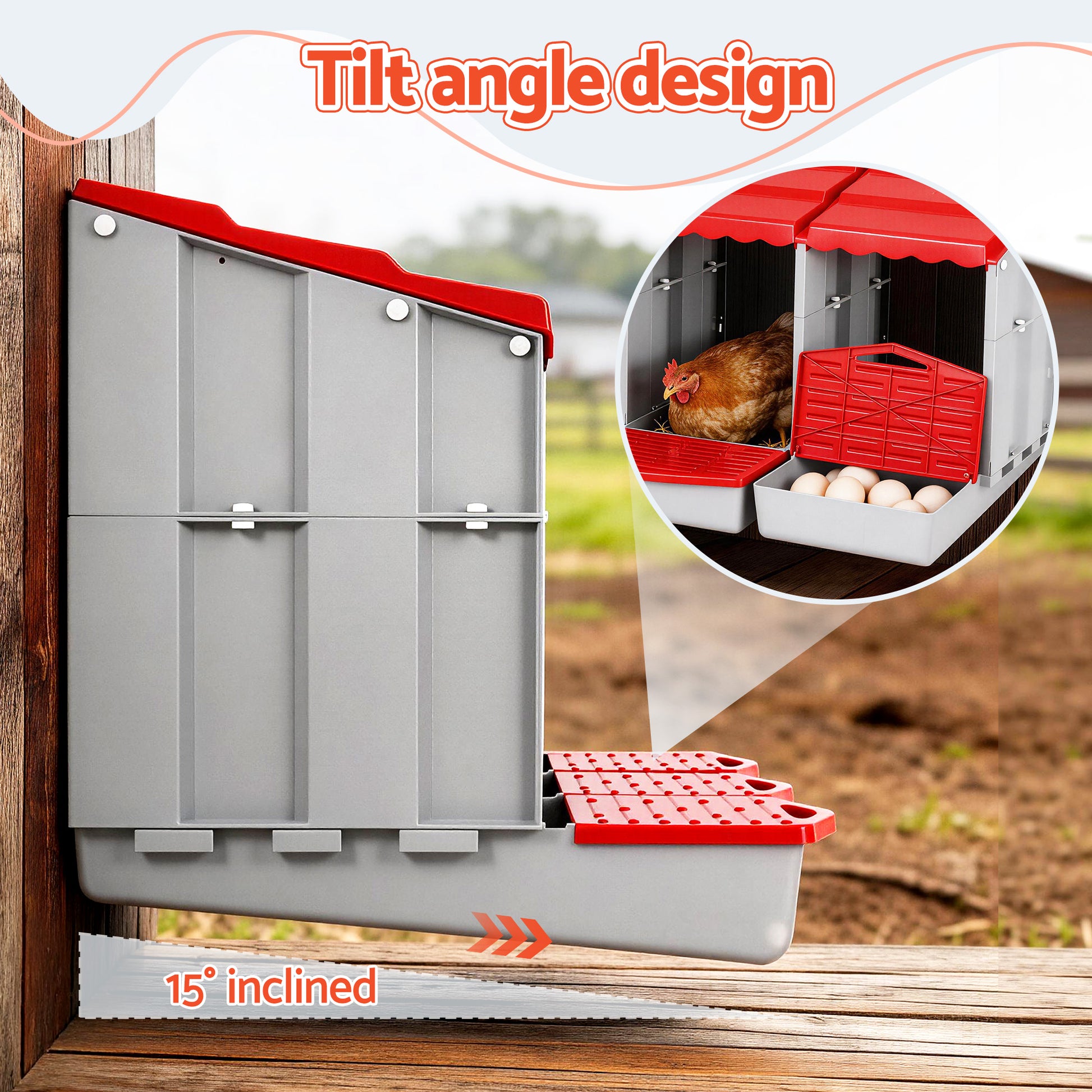 i.Pet Chicken Nesting Box 3 Hole Roll Away Poultry Hen Laying Egg Hutch Red - view 5