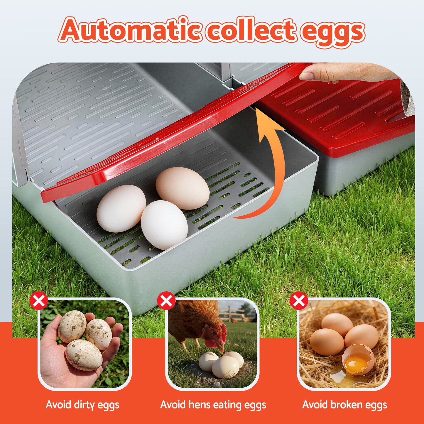 i.Pet Chicken Nesting Box 3 Hole Roll Away Poultry Hen Laying Egg Hutch Red - view 6