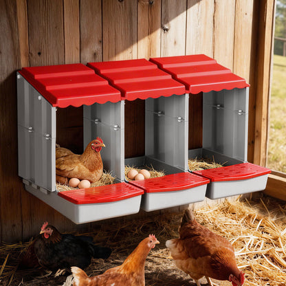 i.Pet Chicken Nesting Box 3 Hole Roll Away Poultry Hen Laying Egg Hutch Red - view 8