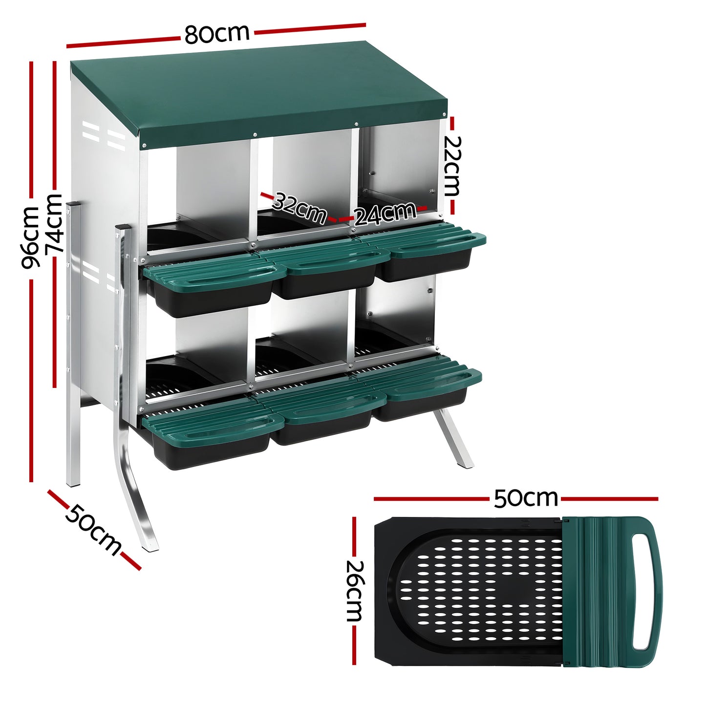 i.Pet Chicken Nesting Box Roll Away Metal Nesting Box Wall Mounted 6 Holes Green - view 2
