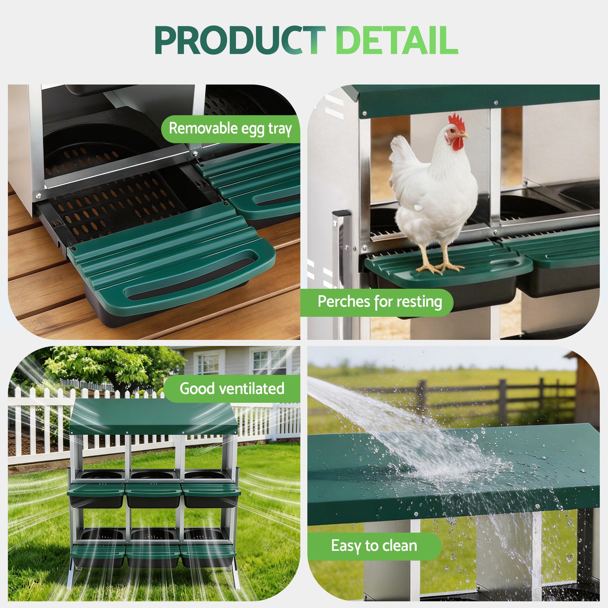 i.Pet Chicken Nesting Box Roll Away Metal Nesting Box Wall Mounted 6 Holes Green - view 7