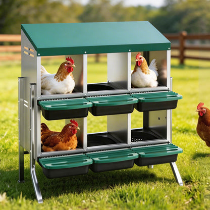 i.Pet Chicken Nesting Box Roll Away Metal Nesting Box Wall Mounted 6 Holes Green - view 8