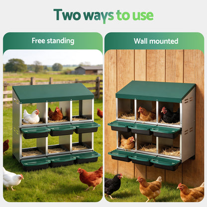 i.Pet Chicken Nesting Box Roll Away Metal Nesting Box Wall Mounted 6 Holes Green - view 4