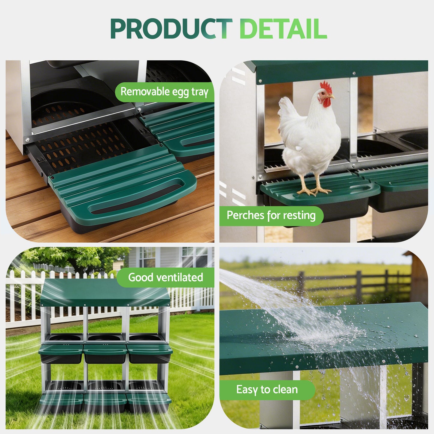 i.Pet Chicken Nesting Box Roll Away Metal Nesting Box Wall Mounted 6 Holes Green - view 7