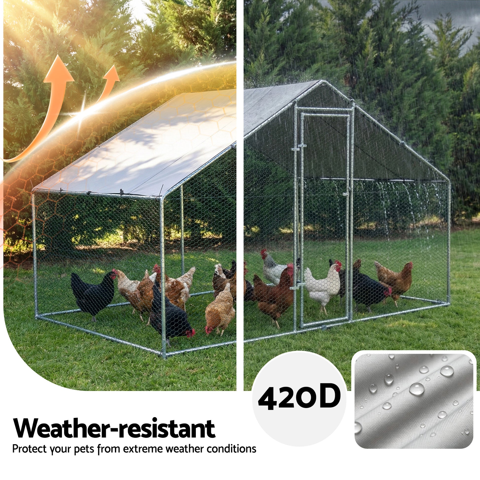 i.Pet Chicken Coop Rabbit Hutch Outdoor Run Walk in Hen Cage Ferret House 3x2x2m - view 6