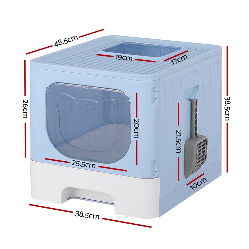i.Pet Cat Litter Box Large Tray Kitty Toilet Enclosed Hooded Foldable Cat Litter Box Scoop Blue - view 2