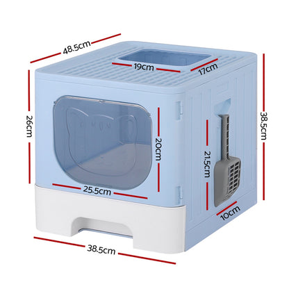 i.Pet Cat Litter Box Large Tray Kitty Toilet Enclosed Hooded Foldable Cat Litter Box Scoop Blue - view 2