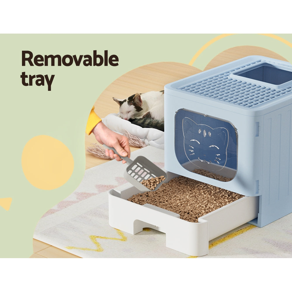 i.Pet Cat Litter Box Large Tray Kitty Toilet Enclosed Hooded Foldable Cat Litter Box Scoop Blue - view 5