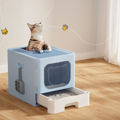 i.Pet Cat Litter Box Large Tray Kitty Toilet Enclosed Hooded Foldable Cat Litter Box Scoop Blue - view 7