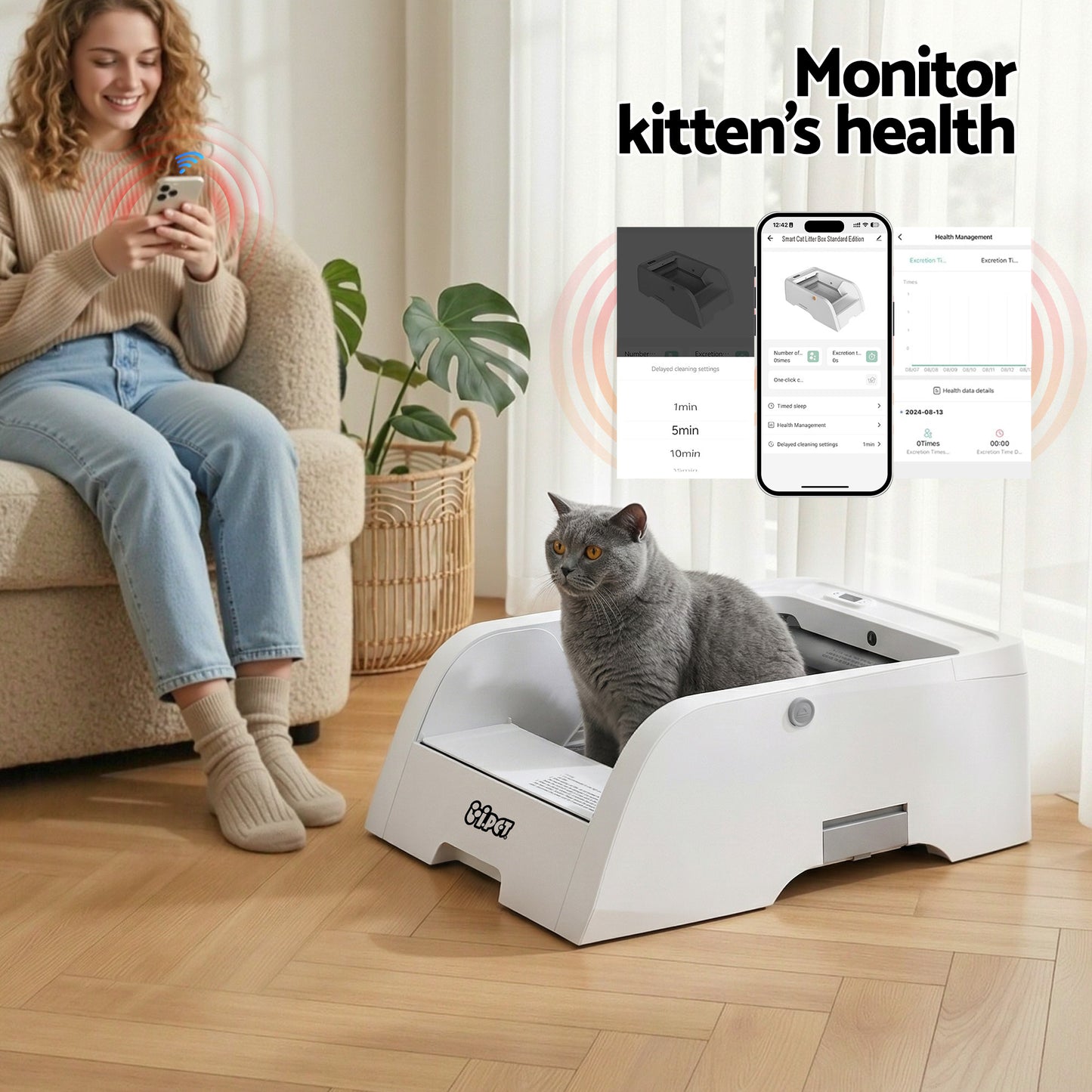 i.pet Automatic Cat Litter Box Self Cleaning Smart Pet Toilet App Control 5L White - view 5