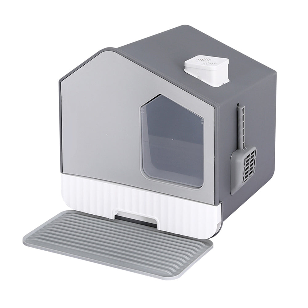 i.Pet Cat Litter Box Large Tray Kitty Toilet Enclosed Cat Litter Box Hooded Scoop Mat Grey - view 2