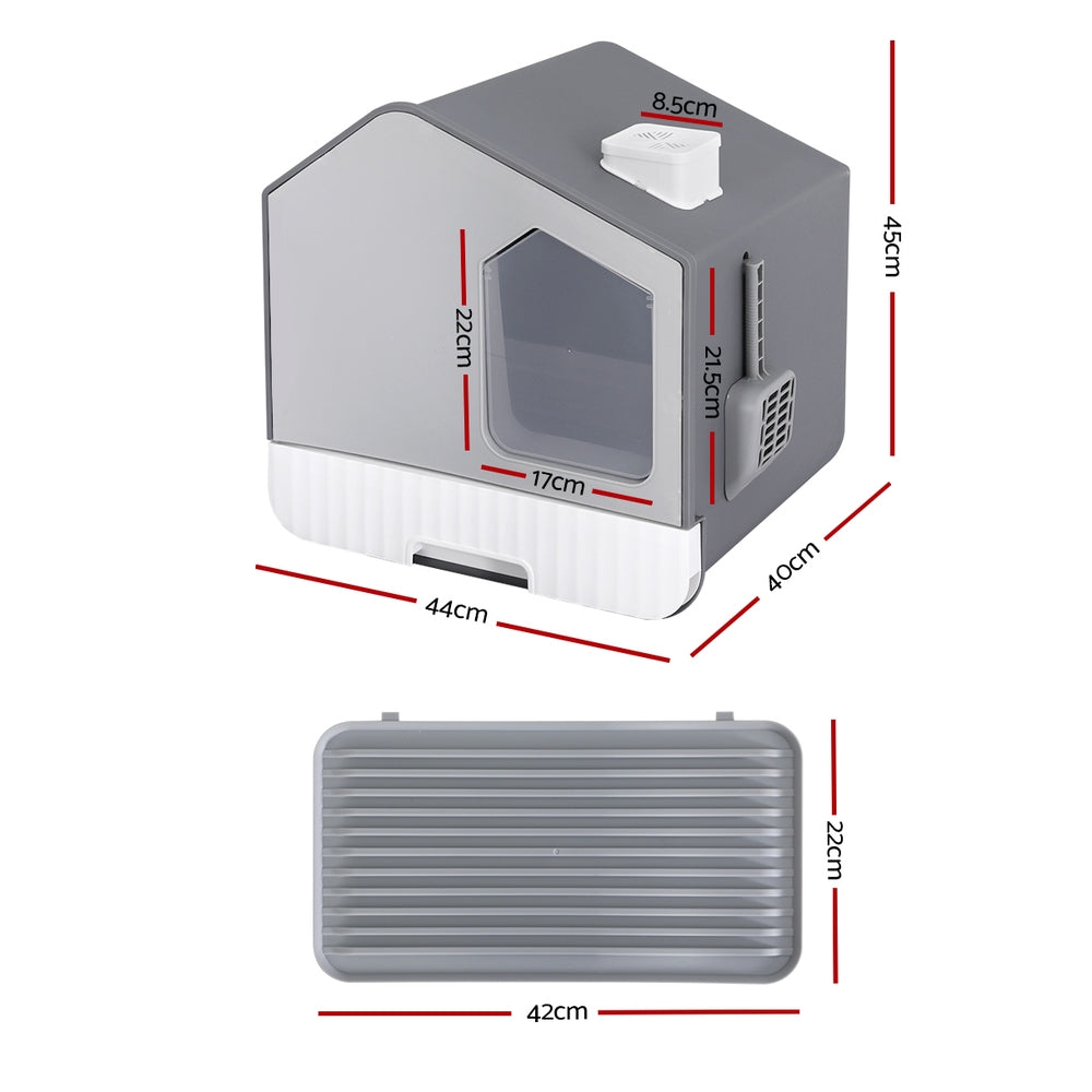 i.Pet Cat Litter Box Large Tray Kitty Toilet Enclosed Cat Litter Box Hooded Scoop Mat Grey - view 3