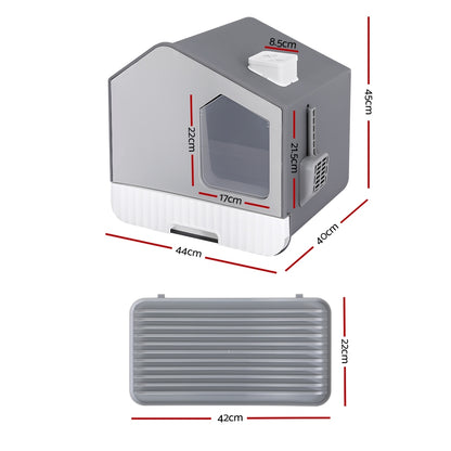 i.Pet Cat Litter Box Large Tray Kitty Toilet Enclosed Cat Litter Box Hooded Scoop Mat Grey - view 3