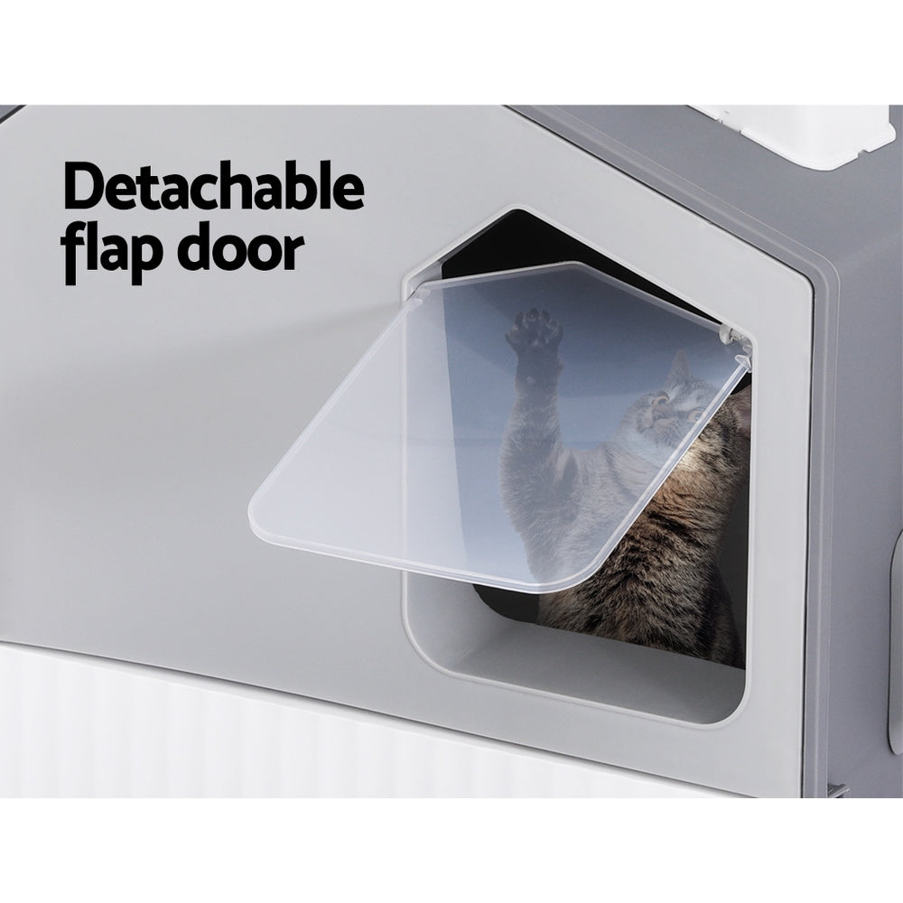 i.Pet Cat Litter Box Large Tray Kitty Toilet Enclosed Cat Litter Box Hooded Scoop Mat Grey - view 4