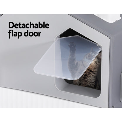i.Pet Cat Litter Box Large Tray Kitty Toilet Enclosed Cat Litter Box Hooded Scoop Mat Grey - view 4