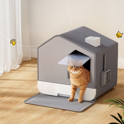 i.Pet Cat Litter Box Large Tray Kitty Toilet Enclosed Cat Litter Box Hooded Scoop Mat Grey - view 7