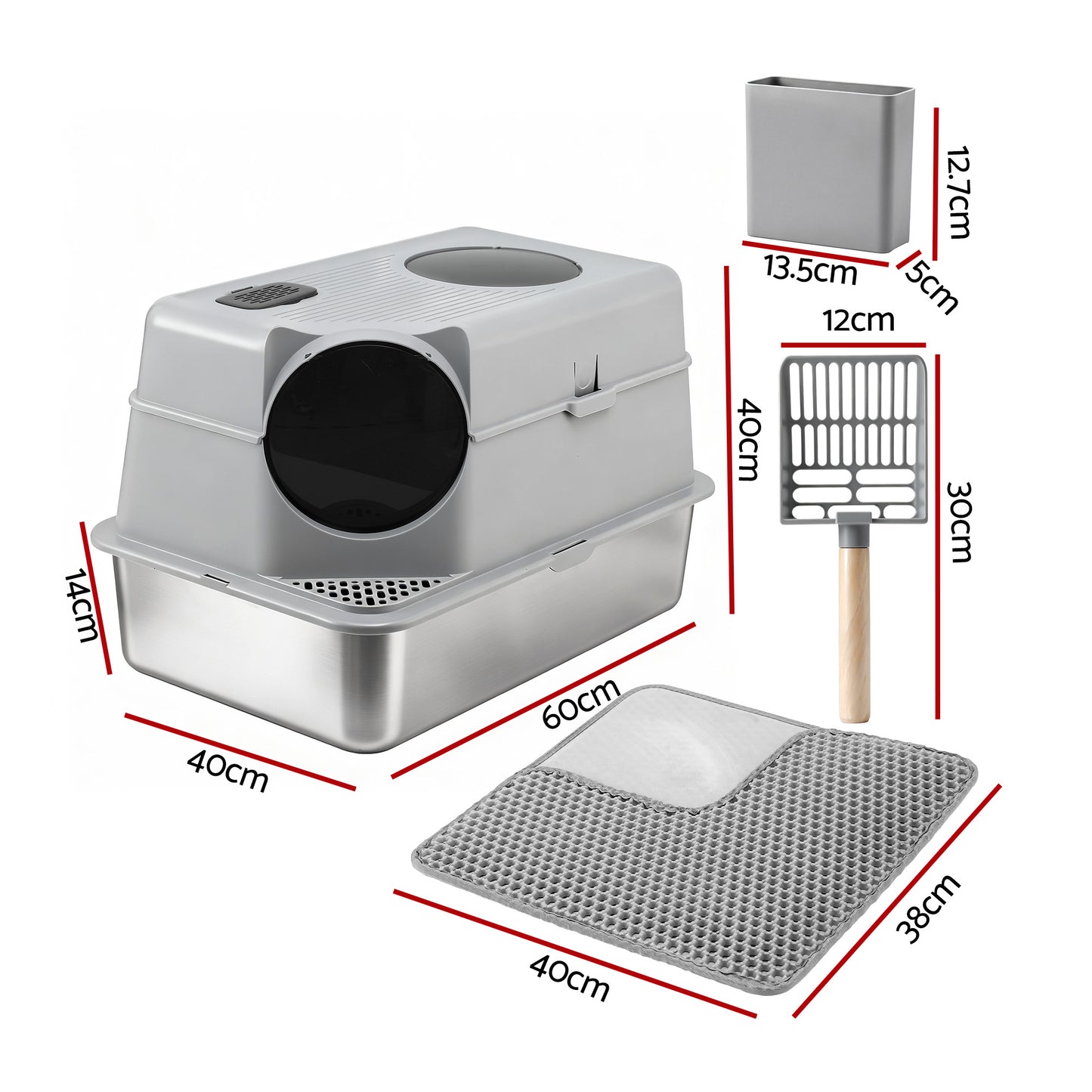 i.Pet Cat Litter Box Large Stainless Steel High Sided Pet Toilet Odour Control - view 2