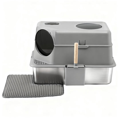 i.Pet Cat Litter Box Large Stainless Steel High Sided Pet Toilet Odour Control - view 3