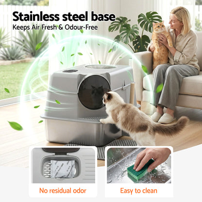 i.Pet Cat Litter Box Large Stainless Steel High Sided Pet Toilet Odour Control - view 4