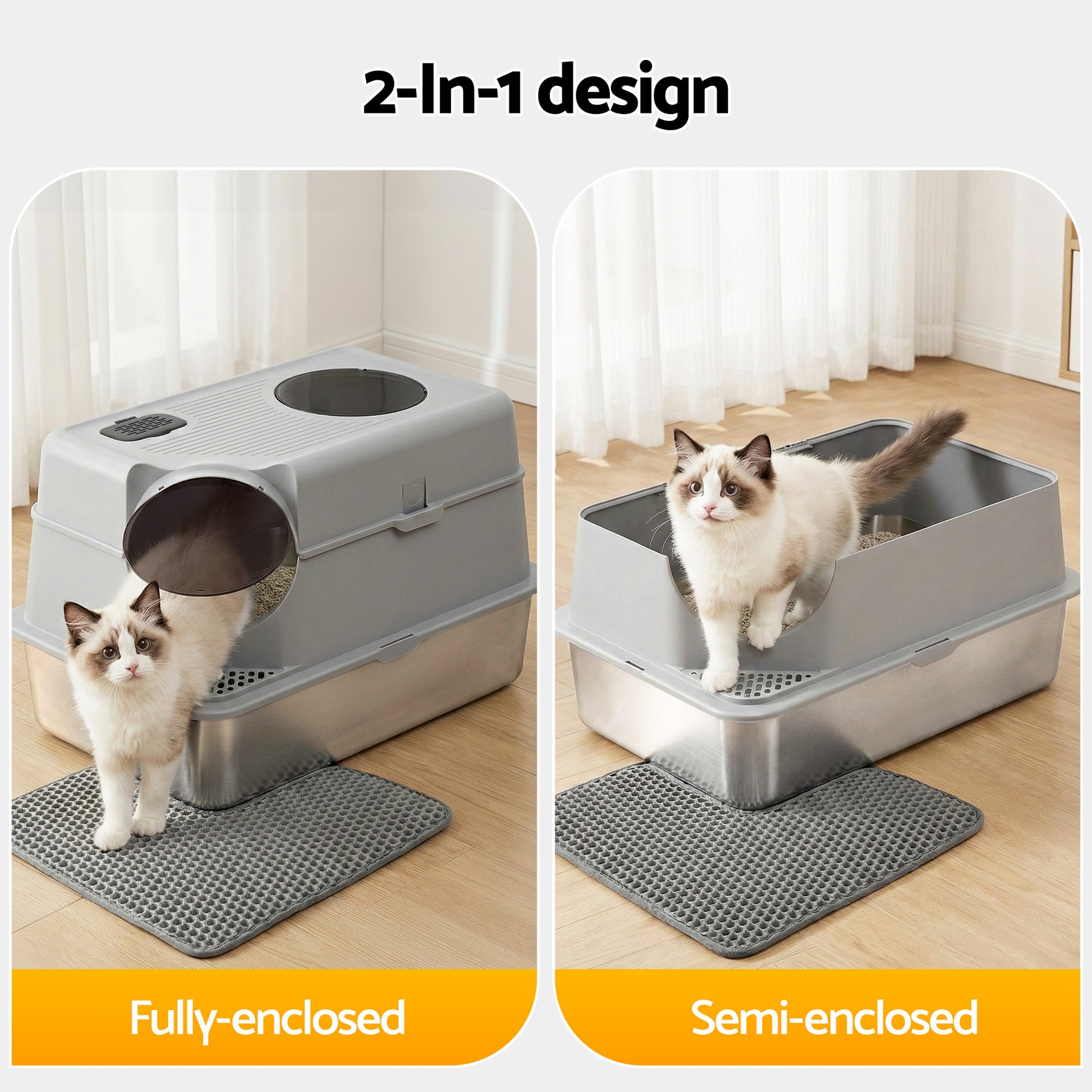 i.Pet Cat Litter Box Large Stainless Steel High Sided Pet Toilet Odour Control - view 7