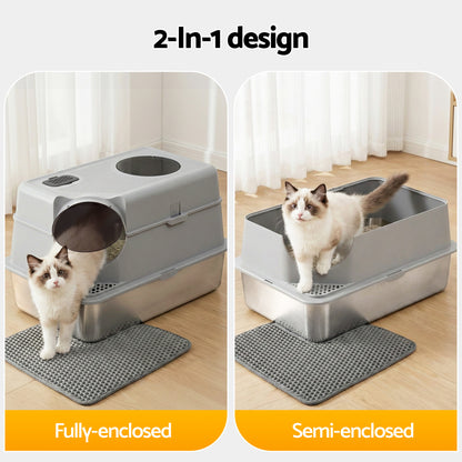 i.Pet Cat Litter Box Large Stainless Steel High Sided Pet Toilet Odour Control - view 7