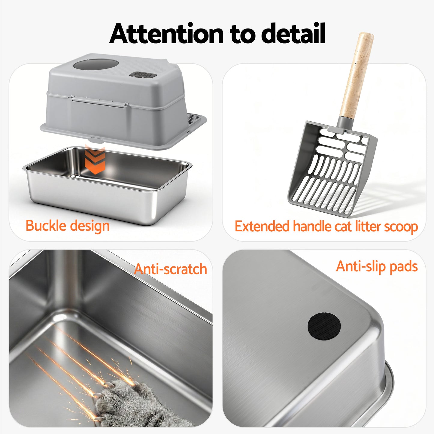 i.Pet Cat Litter Box Large Stainless Steel High Sided Pet Toilet Odour Control - view 9
