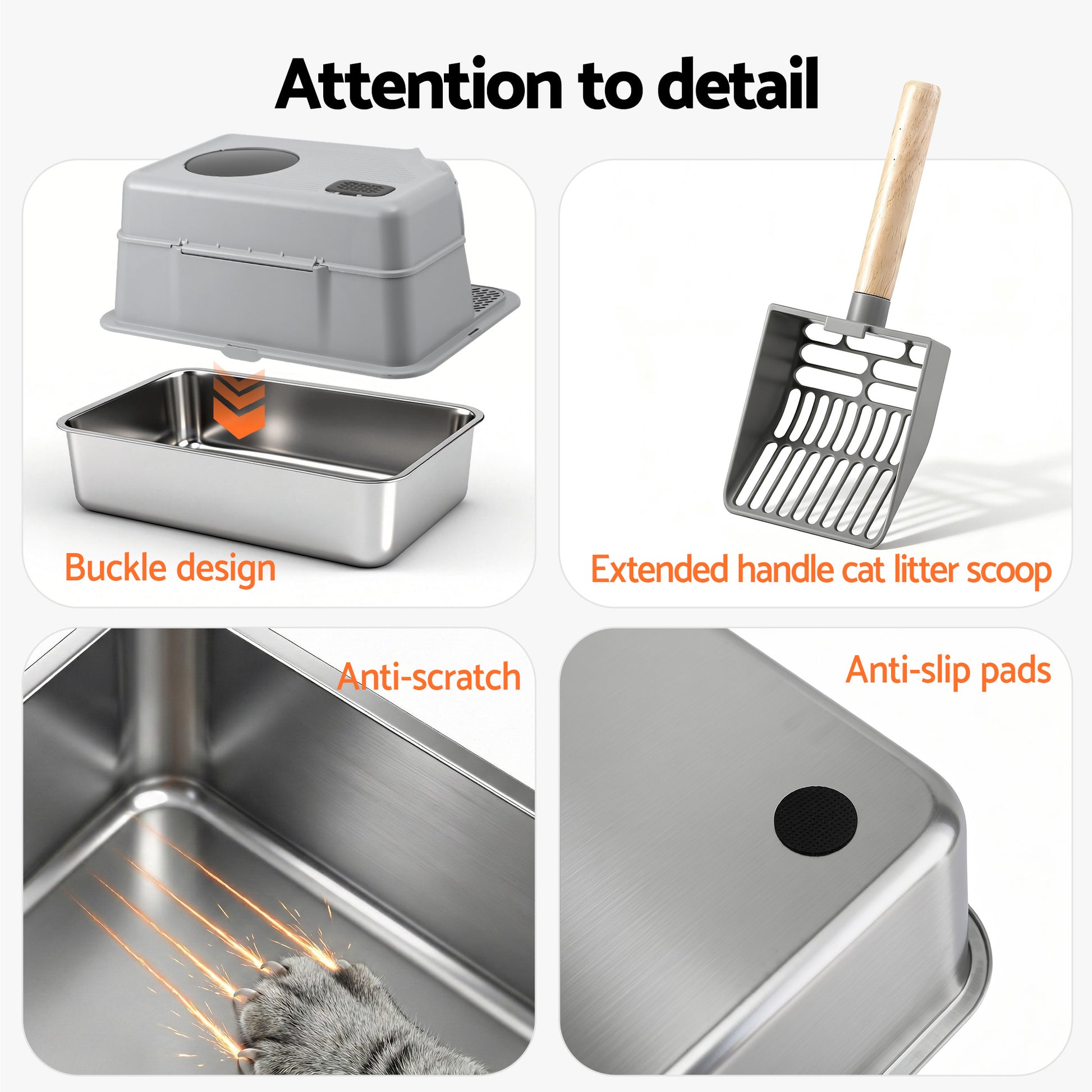 i.Pet Cat Litter Box Large Stainless Steel High Sided Pet Toilet Odour Control - view 9