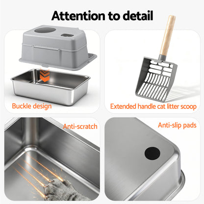 i.Pet Cat Litter Box Large Stainless Steel High Sided Pet Toilet Odour Control - view 9
