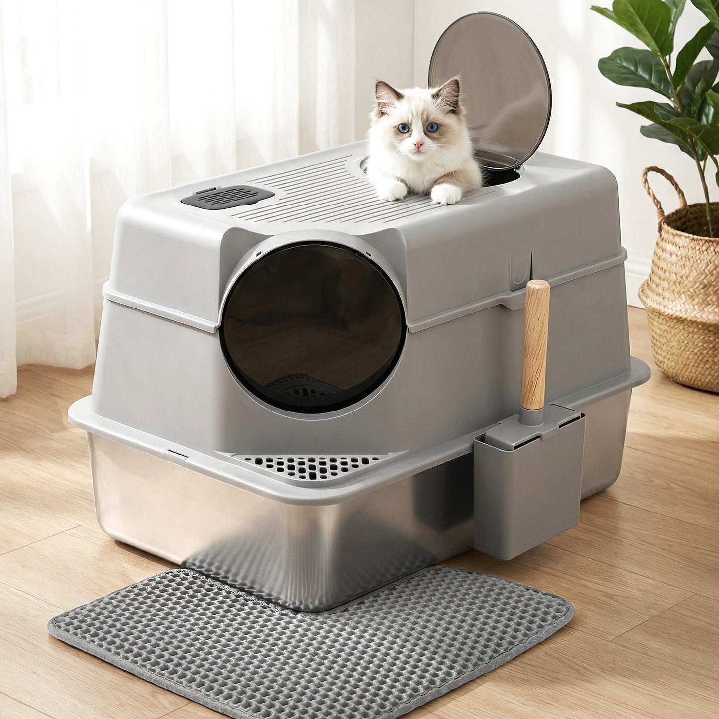 i.Pet Cat Litter Box Large Stainless Steel High Sided Pet Toilet Odour Control - view 10