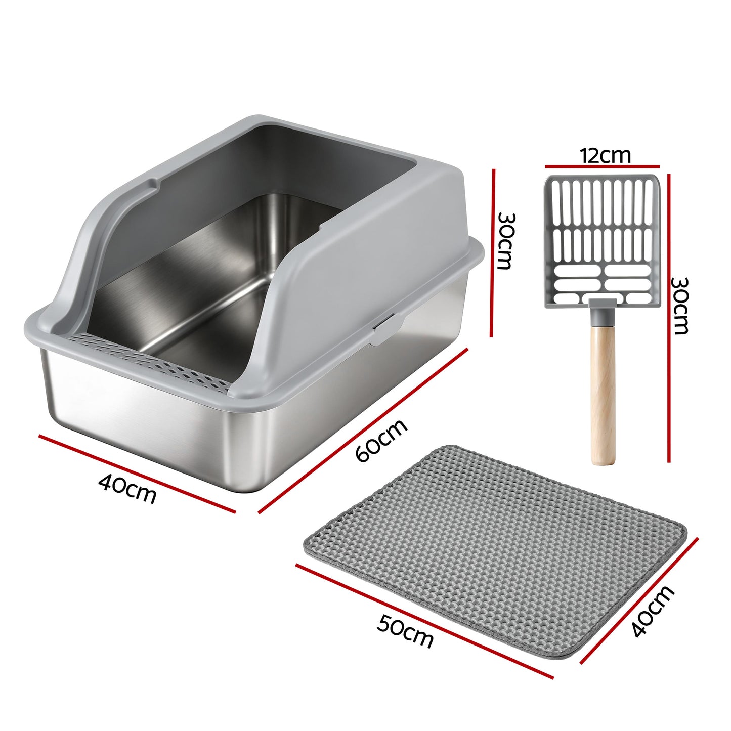 i.Pet Cat Litter Box Stainless Steel Large Semi-Enclosed Pet Kitty Toilet Grey - view 2