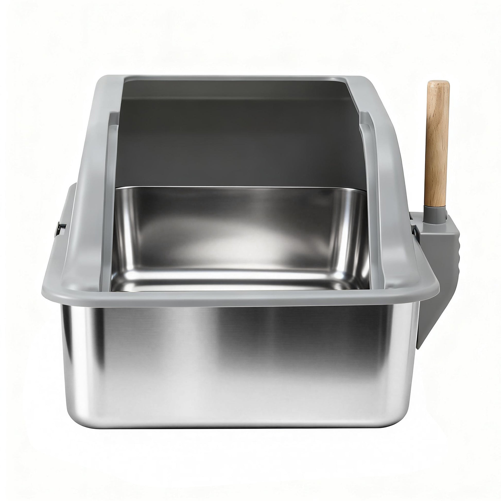 i.Pet Cat Litter Box Stainless Steel Large Semi-Enclosed Pet Kitty Toilet Grey - view 3